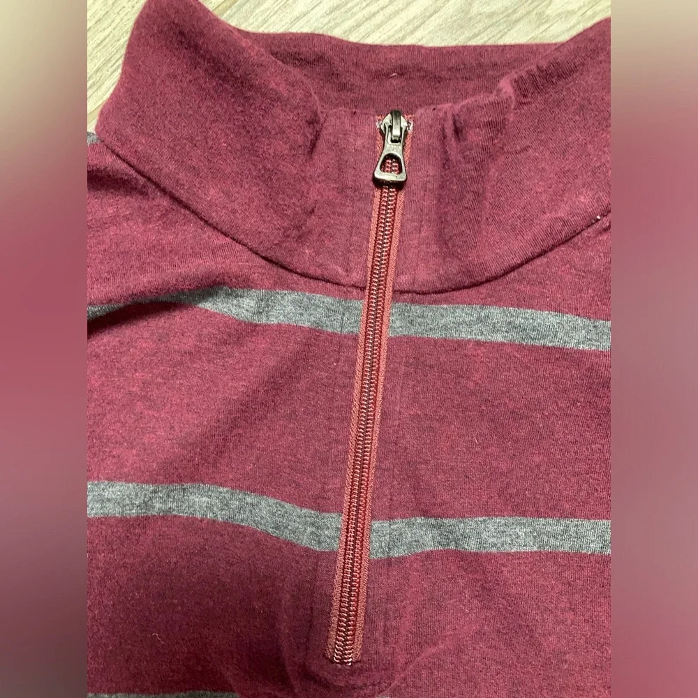 Polo Ralph Lauren Mens Quarter Zip Striped Pullover Burgundy Grey XL